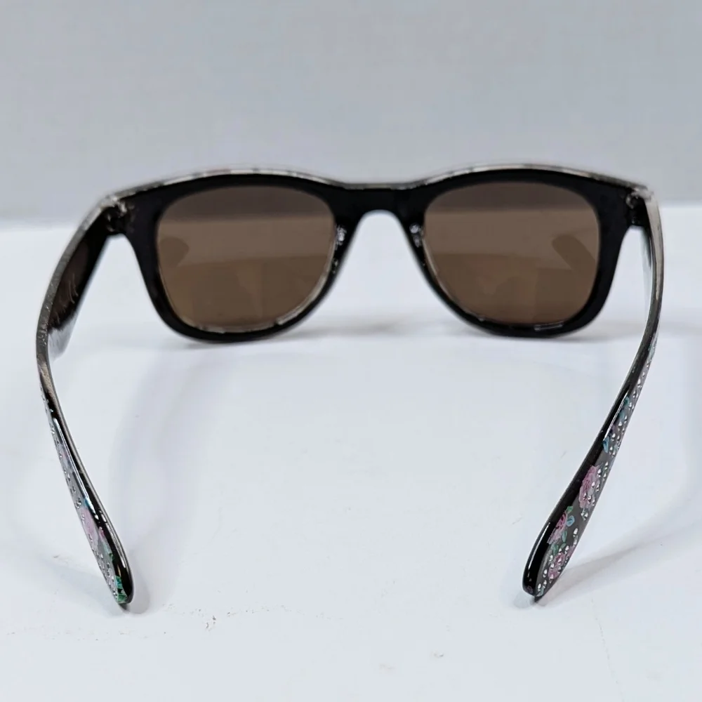 Girls Kid Size Foil Dot Glitzy Flower Print Horn Rim Sunglasses Poolside Fun